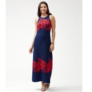 Tommy Bahama Flower of Pisa maxi dress in island navy with a red floral print